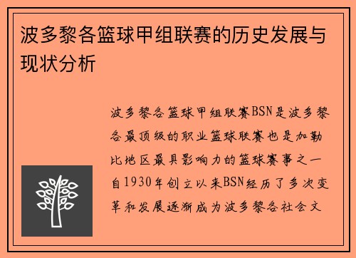 波多黎各篮球甲组联赛的历史发展与现状分析